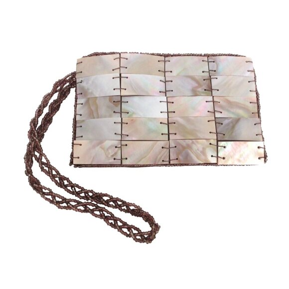 Horn  & Silk Wristlet Clutch Purse W Beaded Braided Strap Vintage Mod by Design - Picture 2 of 8